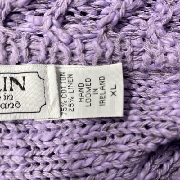 Rathlin Sweater Tunic Womens XL Purple Linen MockNeck Hand Loomed Ireland Cotton - Picture 5 of 10